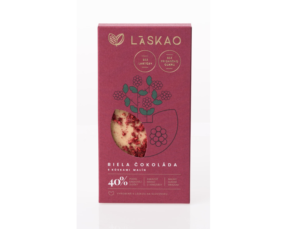 Biela čokoláda s kúskami malín