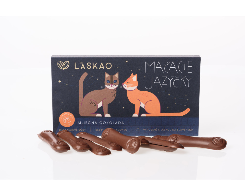 Mačacie jazýčky mliečna čokoláda s pomarančovou príchuťou
